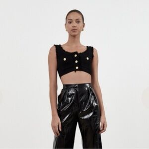 Ronny Kobo Black Tweed Crop Top with Gold Buttons Size Small